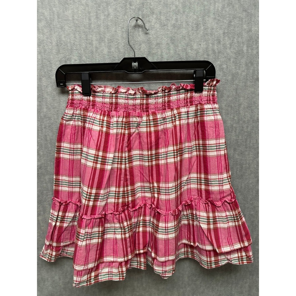 J.Crew Mini Skirt Womens Pink Plaid‎ Tiered Smocked Waist Cotton